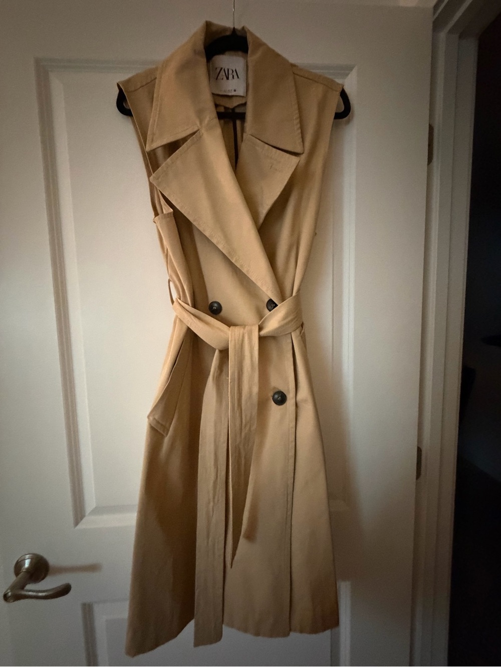 Zara Sleeveless Trench Midi Dress in Camel